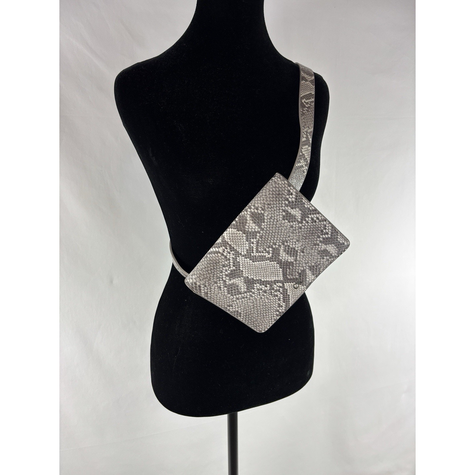 Calvin Klein Belt Bag Grey White Snakeprint Coated Leather Large Reptile